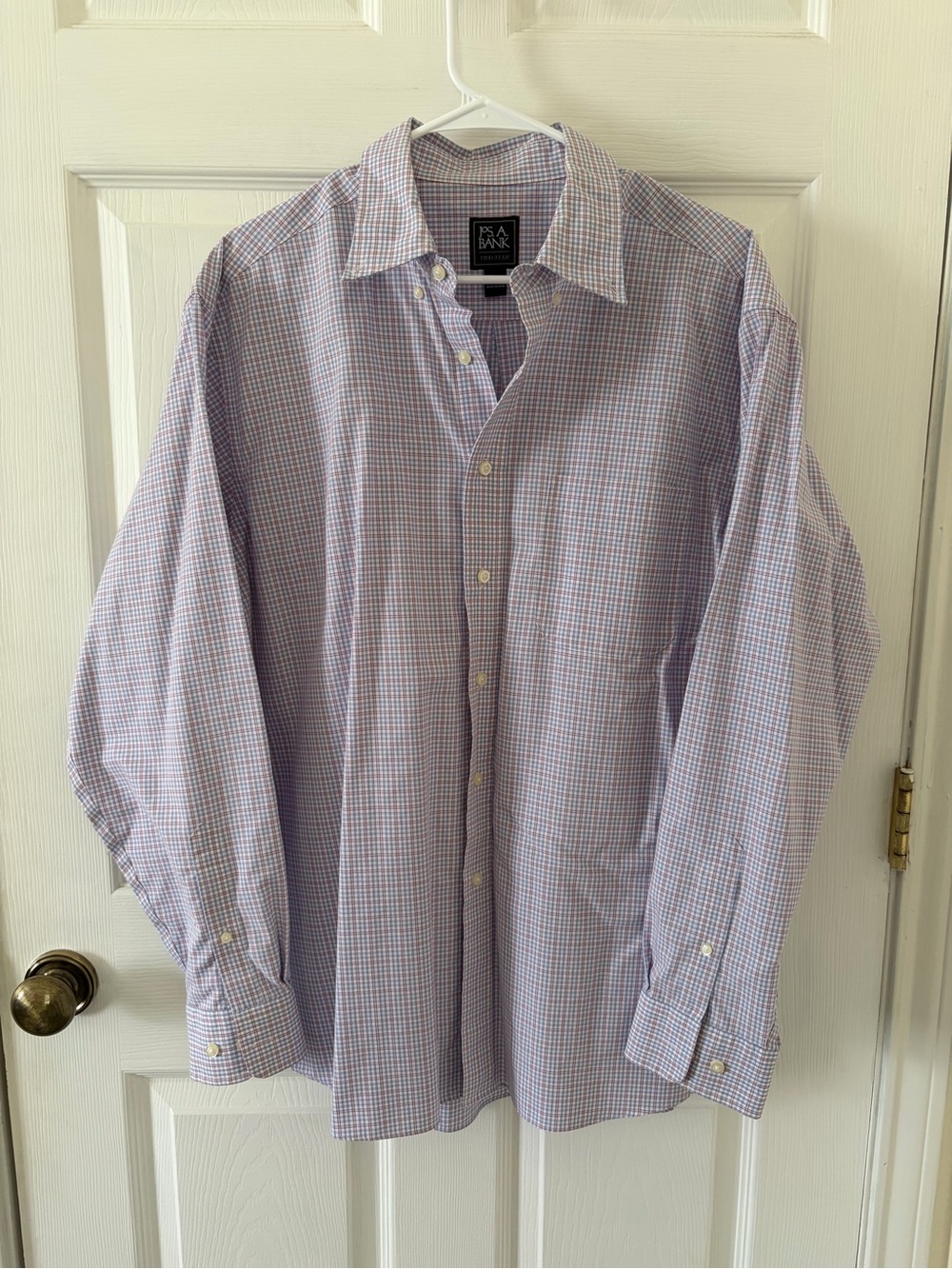 Jos. A. Bank Traveler Collection Blue and Red Check Dress Shirt